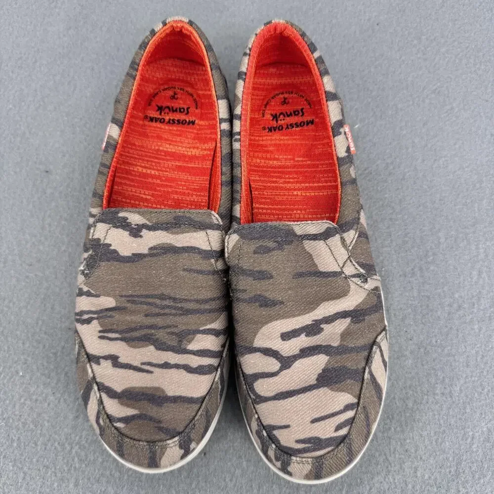 Sanuk Mossy Oak‎ Shoes Womens Size 7 Brown Camo Canvas Slip On Flats Comfort
